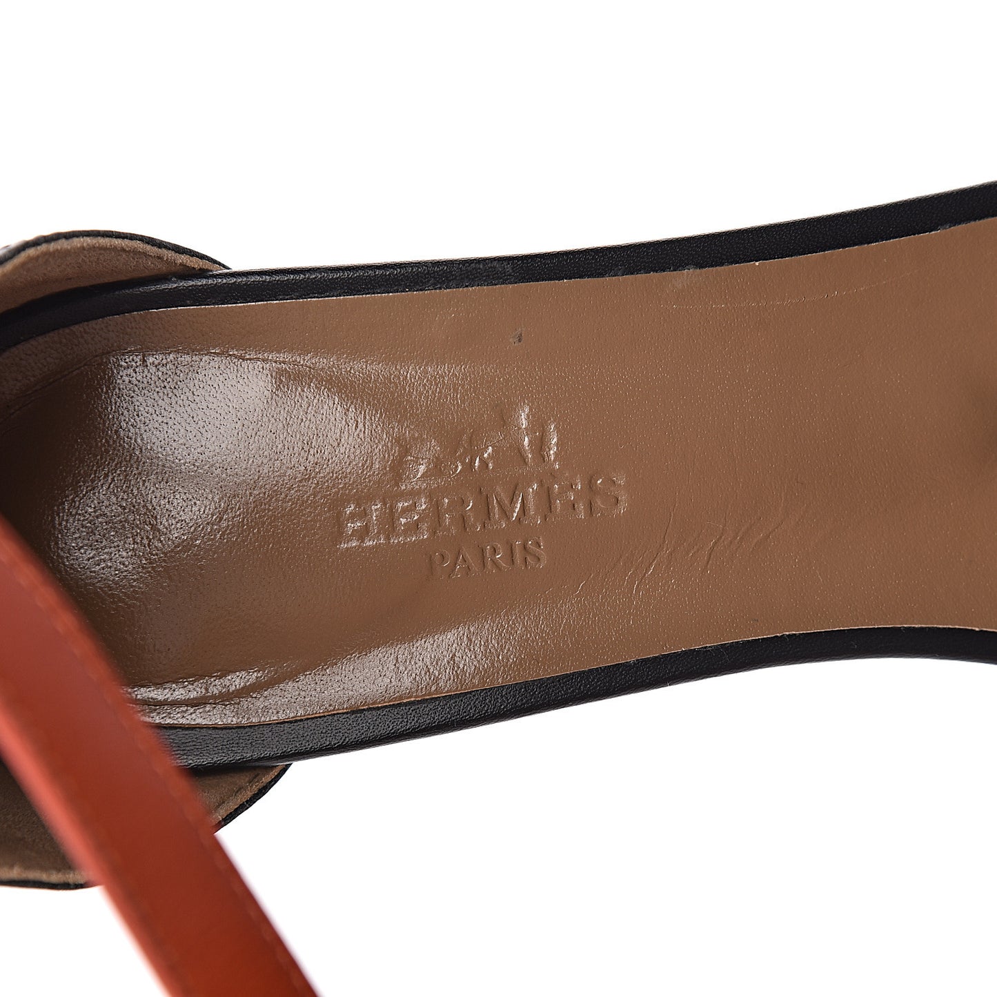 Calfskin Manege Sandals 38.5 Black Orange Brulee