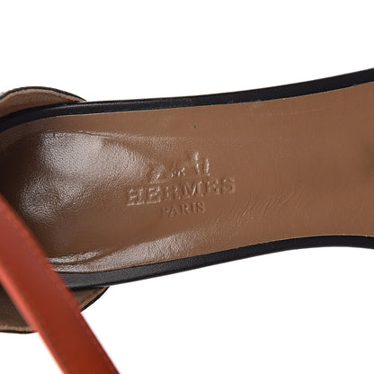 Hermes Calfskin Manege Sandals 38.5 Black Orange Brulee 8 of 9