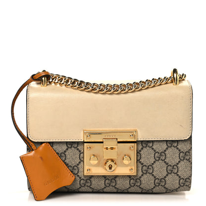 Gucci GG Supreme Monogram Calfskin Small Padlock Shoulder Bag Beige Mystic White Sun Oil 1 of 10