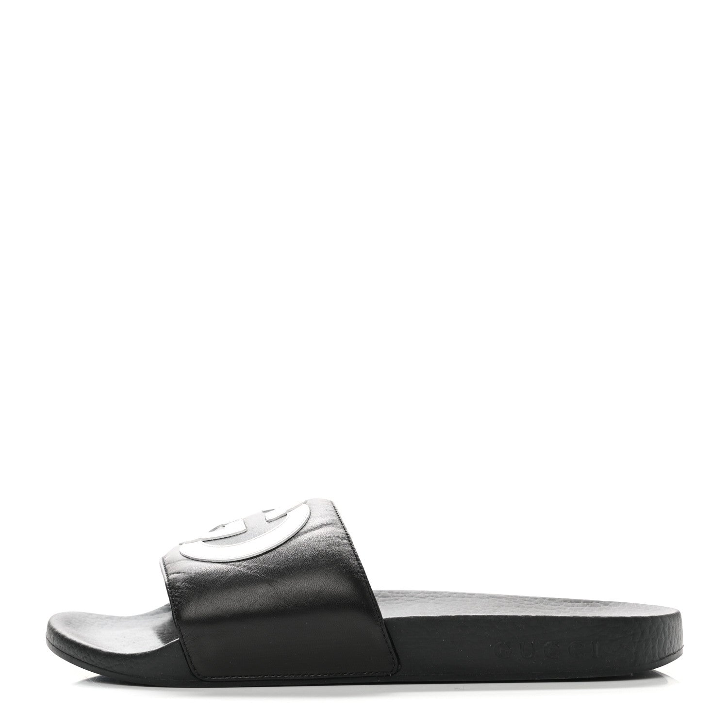 Gucci Nappa Miro Soft Calfskin Womens Interlocking G Slide Sandals 39 Black White 1 of 7