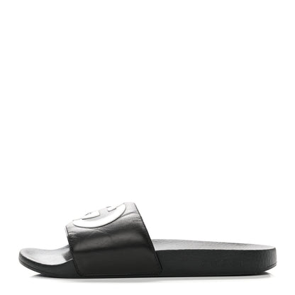 Gucci Nappa Miro Soft Calfskin Womens Interlocking G Slide Sandals 39 Black White 1 of 7