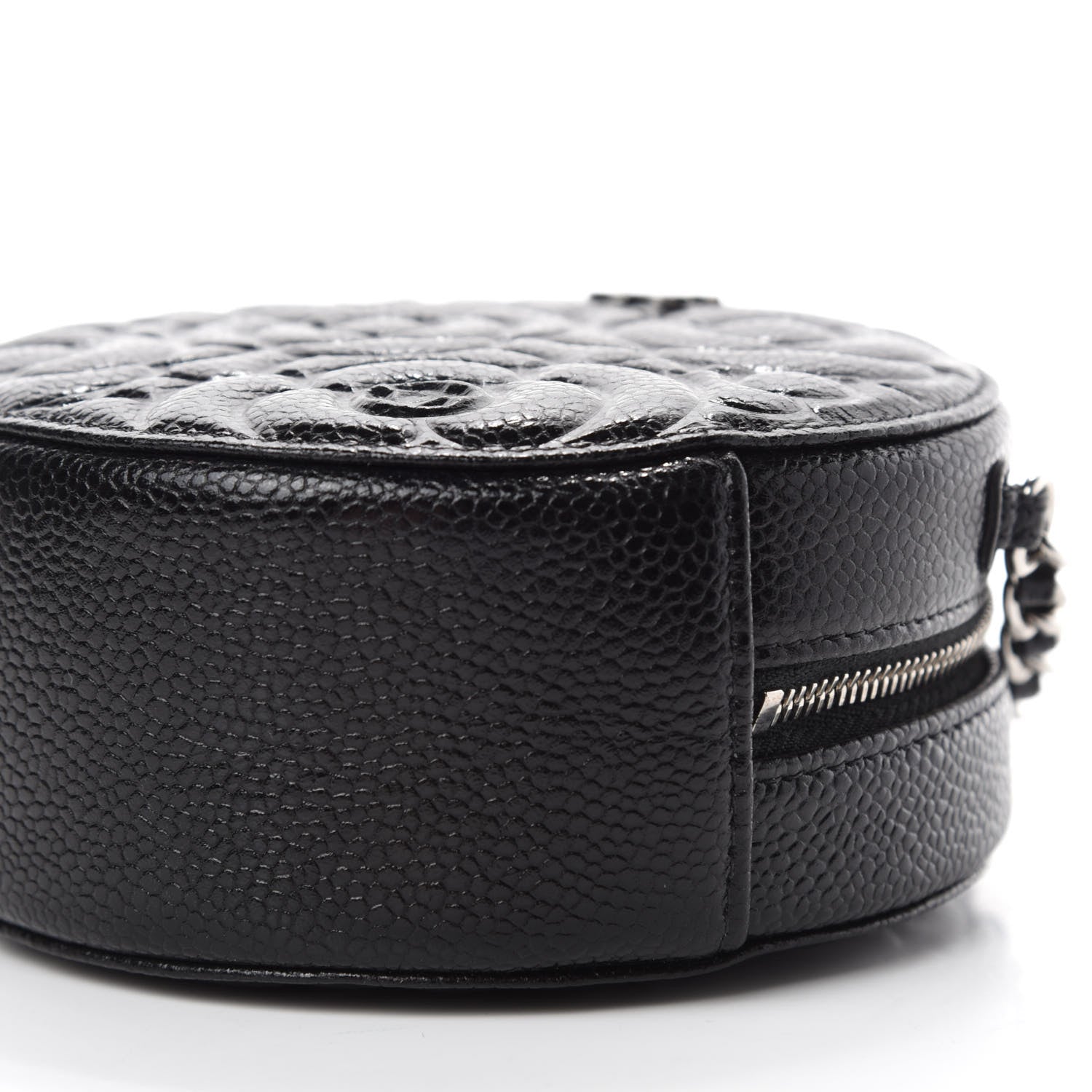 Chanel Caviar Camellia Embossed Round Clutch With Chain Black 7 of 11