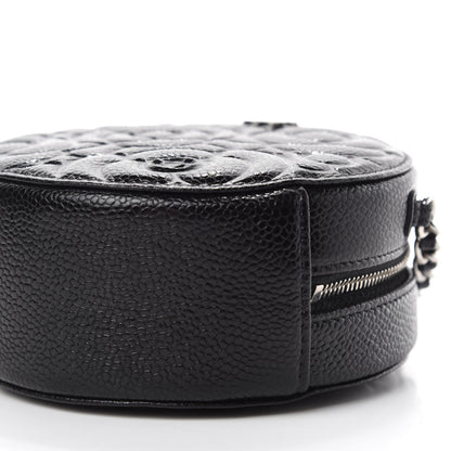 Chanel Caviar Camellia Embossed Round Clutch With Chain Black 7 of 11