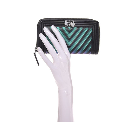 Chanel Calfskin Painted Chevron Embossed Small Boy Zip Wallet Black 2 of 9