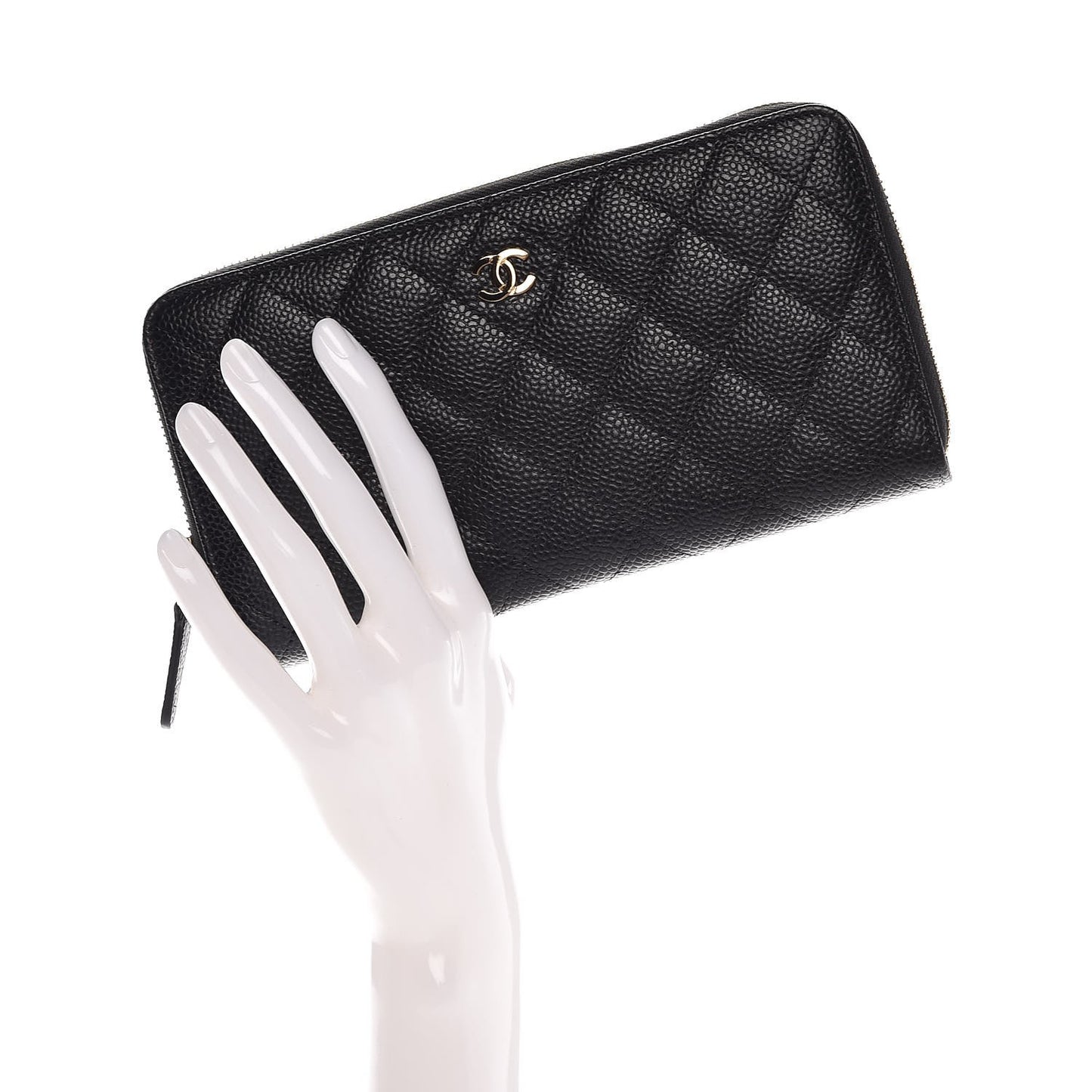 Caviar Quilted Large Gusset Zip Around Wallet Black