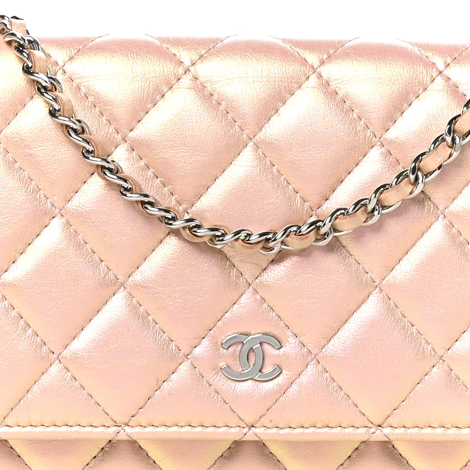 Chanel Iridescent Calfskin Quilted Wallet on Chain WOC Pink 9 of 11