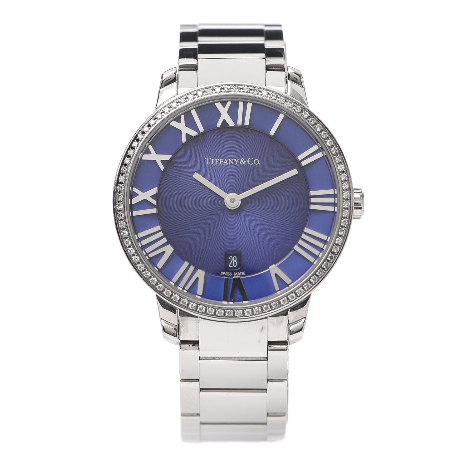 Tiffany Stainless Steel Diamond Bezel 31mm Atlas 2-Hand Quartz Watch Blue Azure 1 of 5