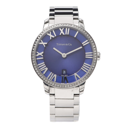Tiffany Stainless Steel Diamond Bezel 31mm Atlas 2-Hand Quartz Watch Blue Azure 1 of 5