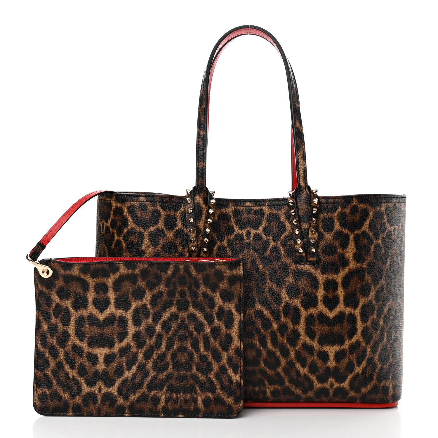 Christian Louboutin Calfskin Leopard Print Spikes Small East West Cabata Tote Brown 3 of 11