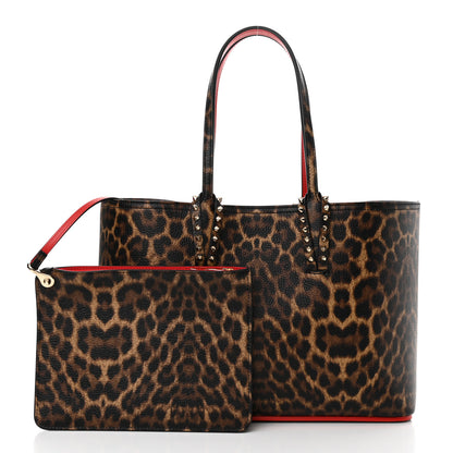 Christian Louboutin Calfskin Leopard Print Spikes Small East West Cabata Tote Brown 3 of 11