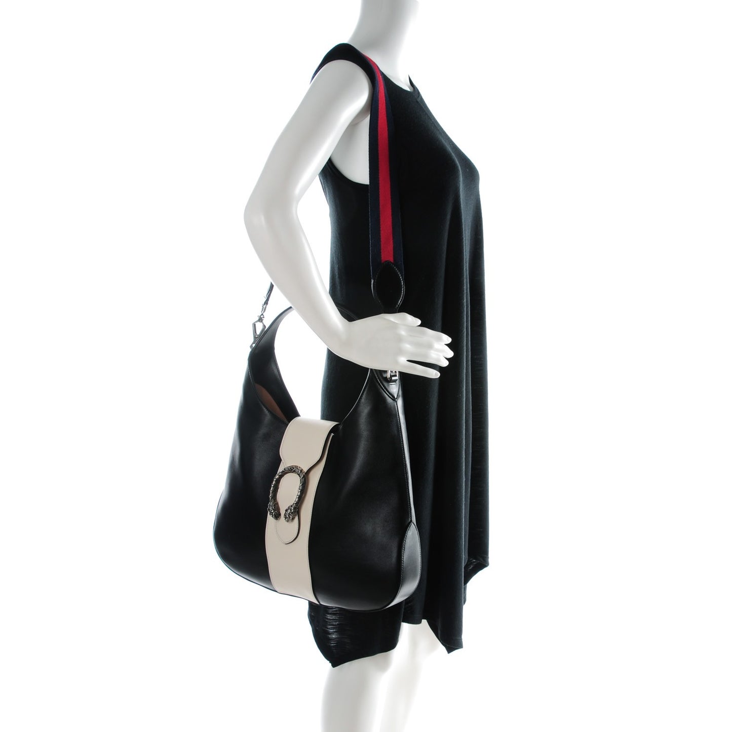 Calfskin Web Medium Dionysus Hobo Black White