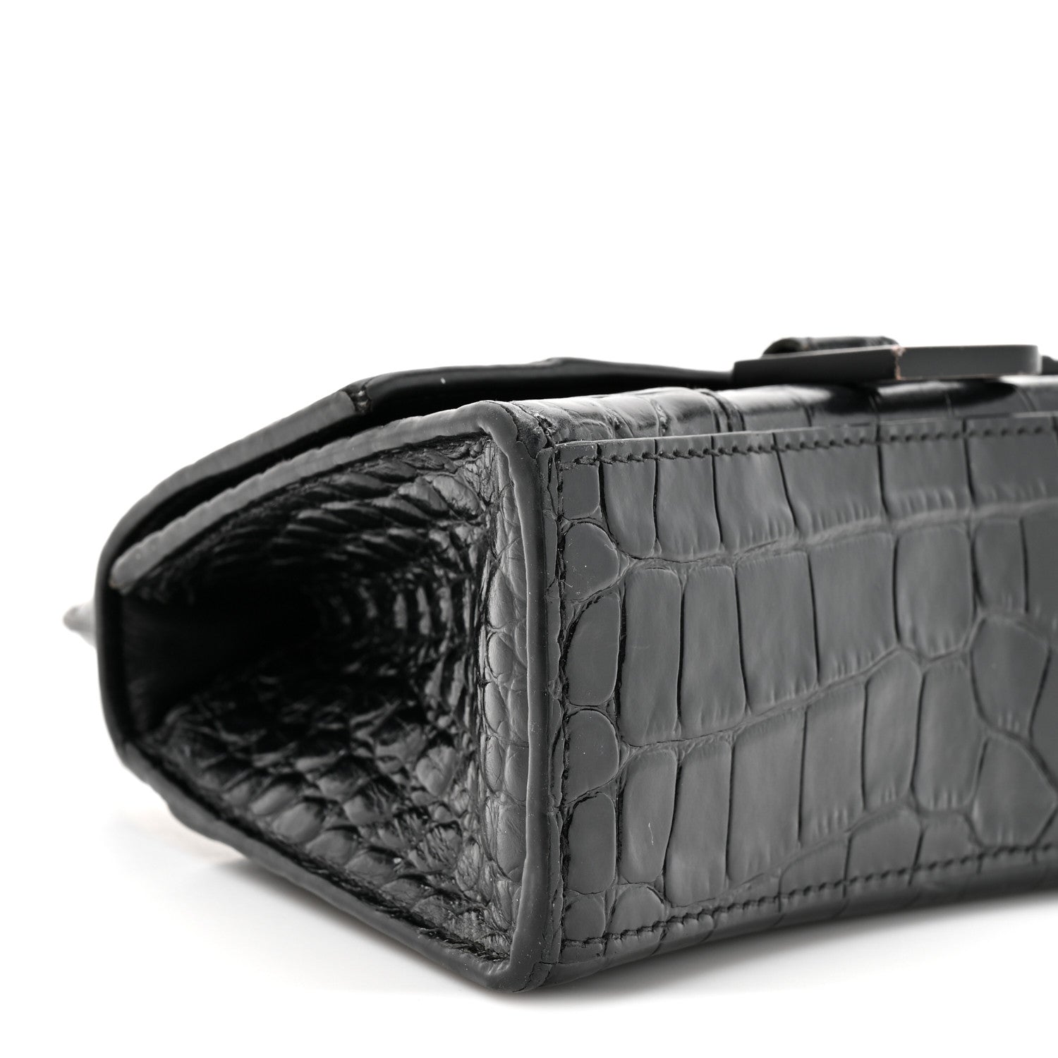 Balenciaga Shiny Calfskin Monochrome Crocodile Embossed Hourglass Top Handle Bag XS Black 11 of 17