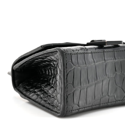 Balenciaga Shiny Calfskin Monochrome Crocodile Embossed Hourglass Top Handle Bag XS Black 11 of 17