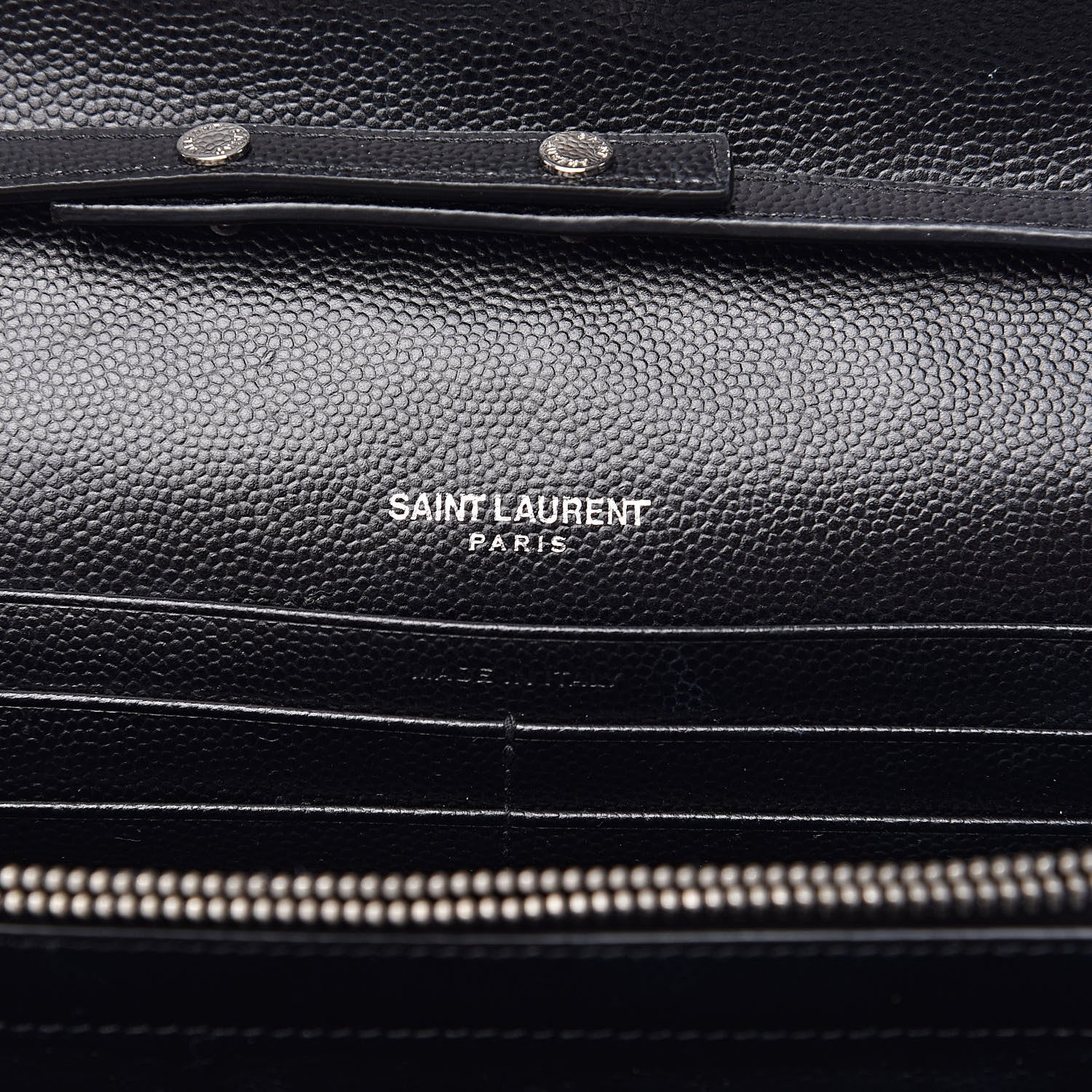 Saint Laurent Grain De Poudre Matelasse Chevron Bi-Color Monogram Chain Wallet White Black 5 of 16