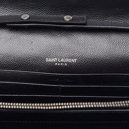 Saint Laurent Grain De Poudre Matelasse Chevron Bi-Color Monogram Chain Wallet White Black 5 of 16