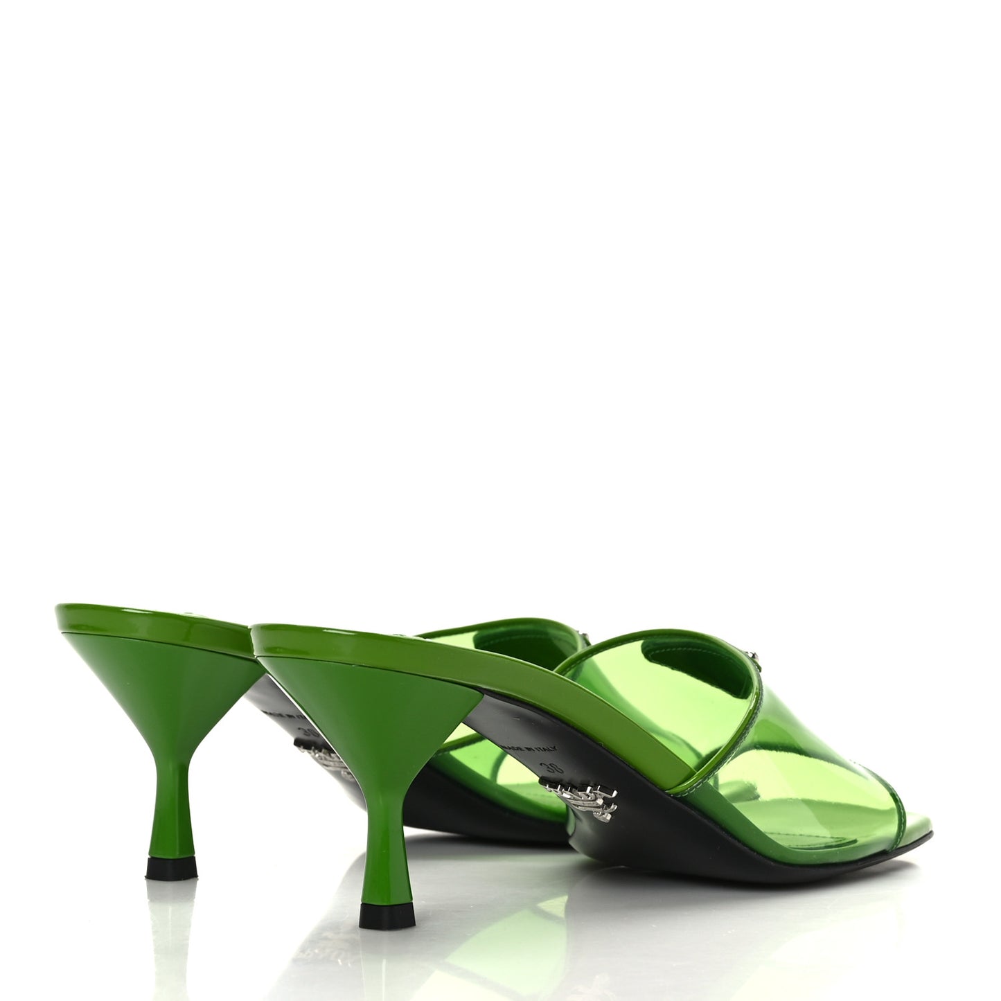 Plexiglass Vernice Metal Triangle Logo 65mm Slide Sandals 38 Mela