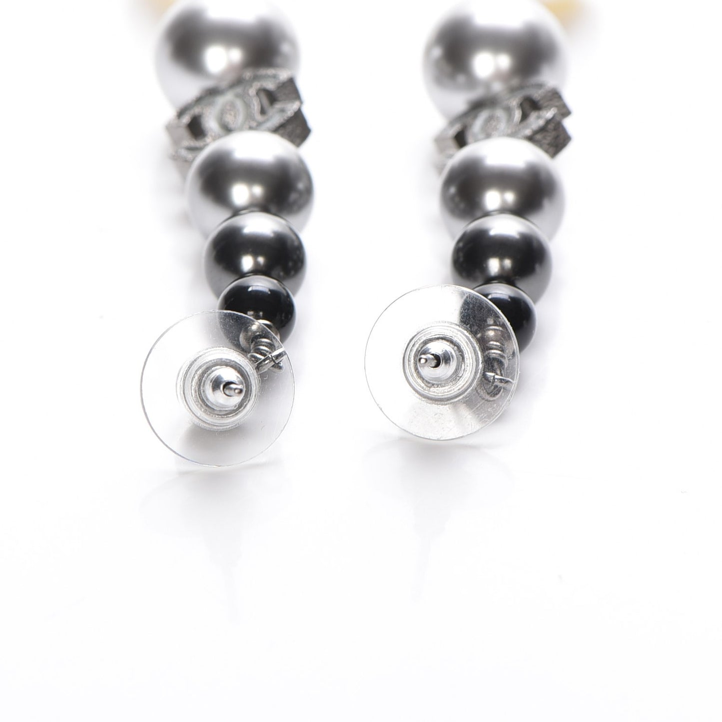 Pearl Bead CC Drop Earrings Grey Black