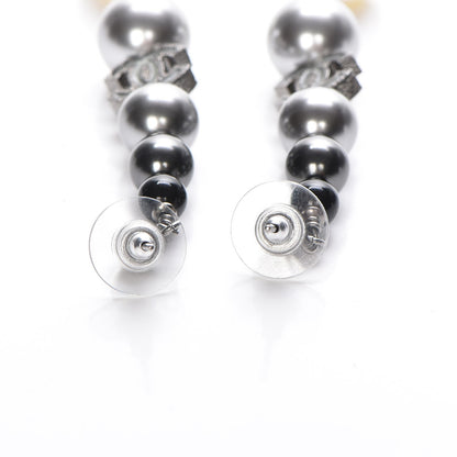 Chanel Pearl Bead CC Drop Earrings Grey Black 3 of 5