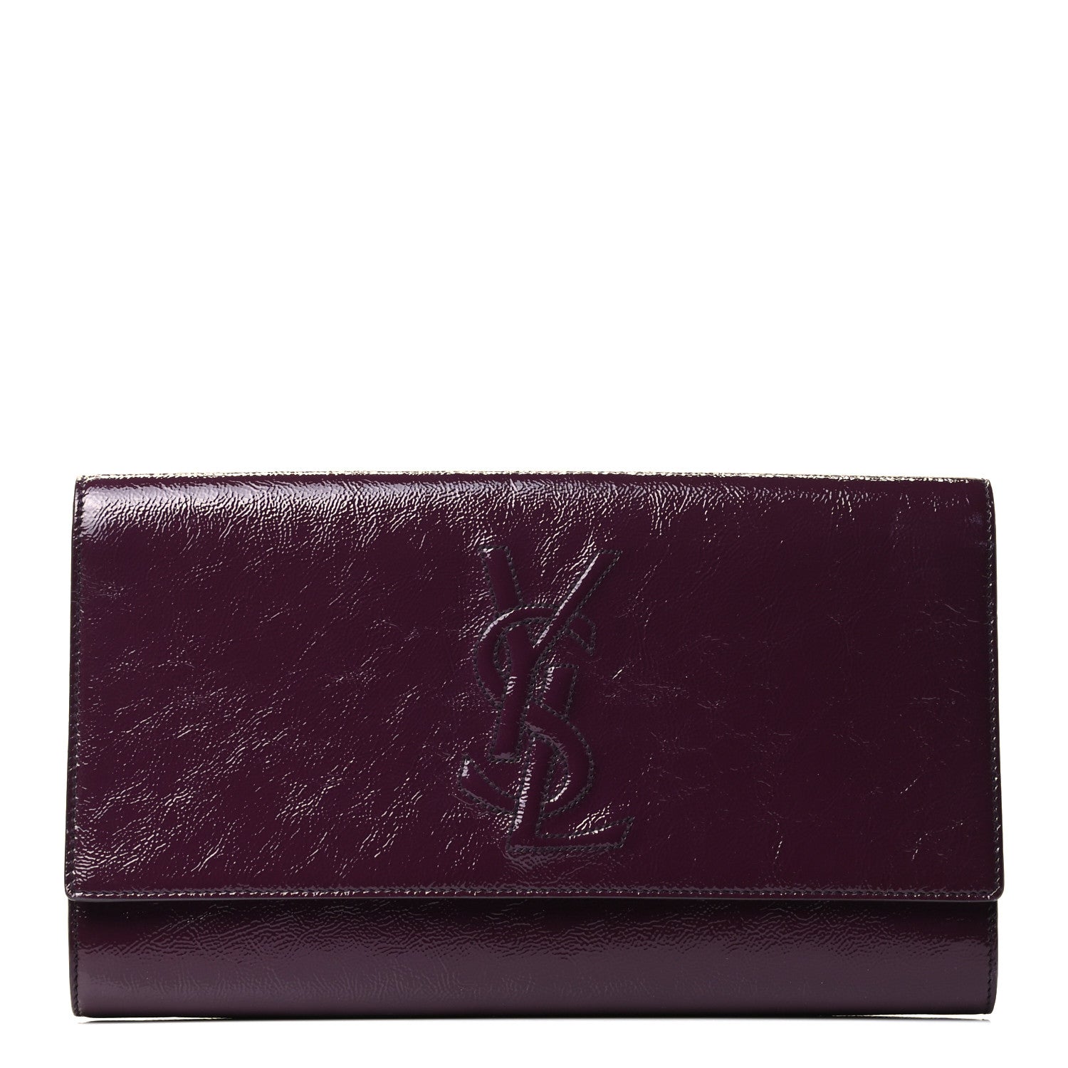 Saint Laurent Textured Patent Monogram Large Belle De Jour Clutch Purple 1 of 4