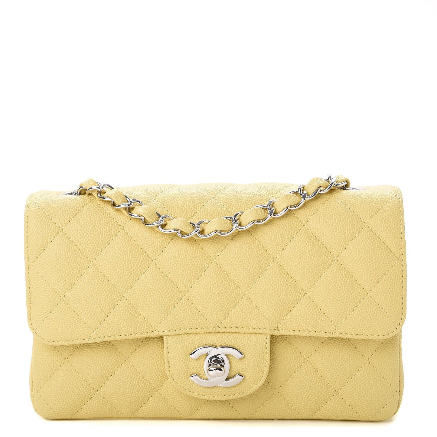 Caviar Quilted Mini Rectangular Flap Light Yellow