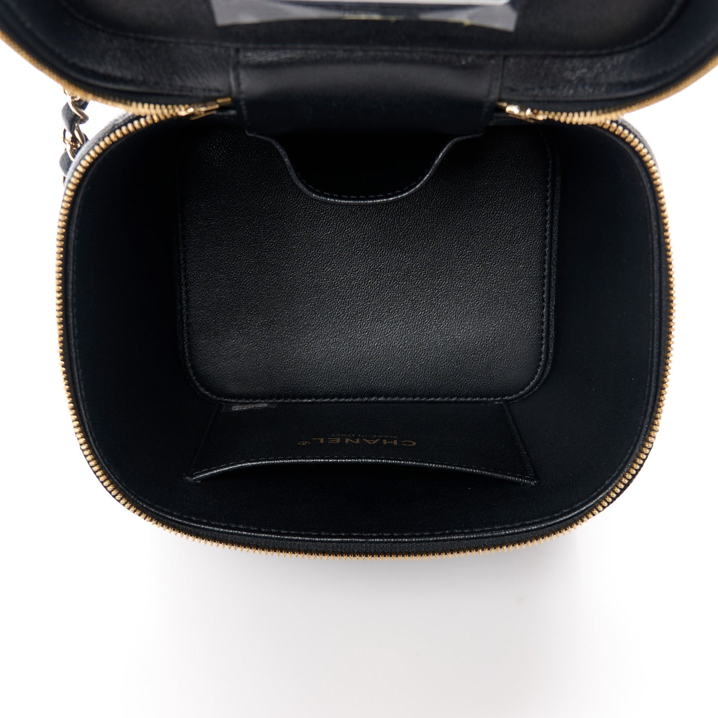Caviar Quilted Small Top Handle Vanity Case With Chain Black