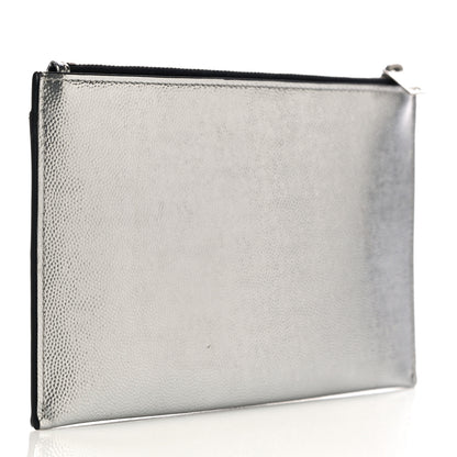 Saint Laurent Metallic Grain De Poudre Monogram Bill Pouch Argento 3 of 10