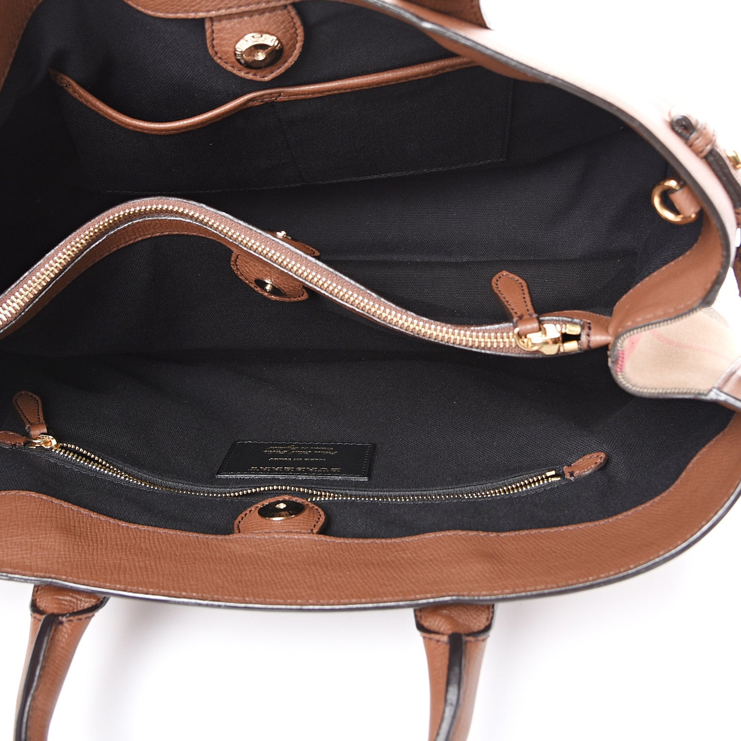 Grainy Calfskin House Check Large Banner Tote Tan