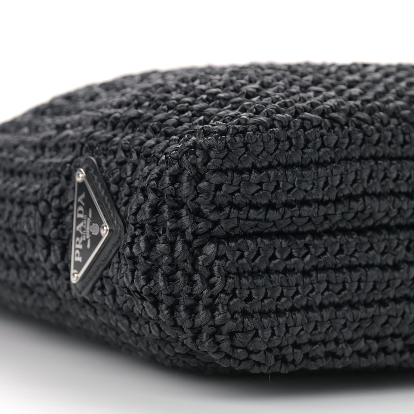 Yarn Raffia Effect Crochet Small Logo Tote Black
