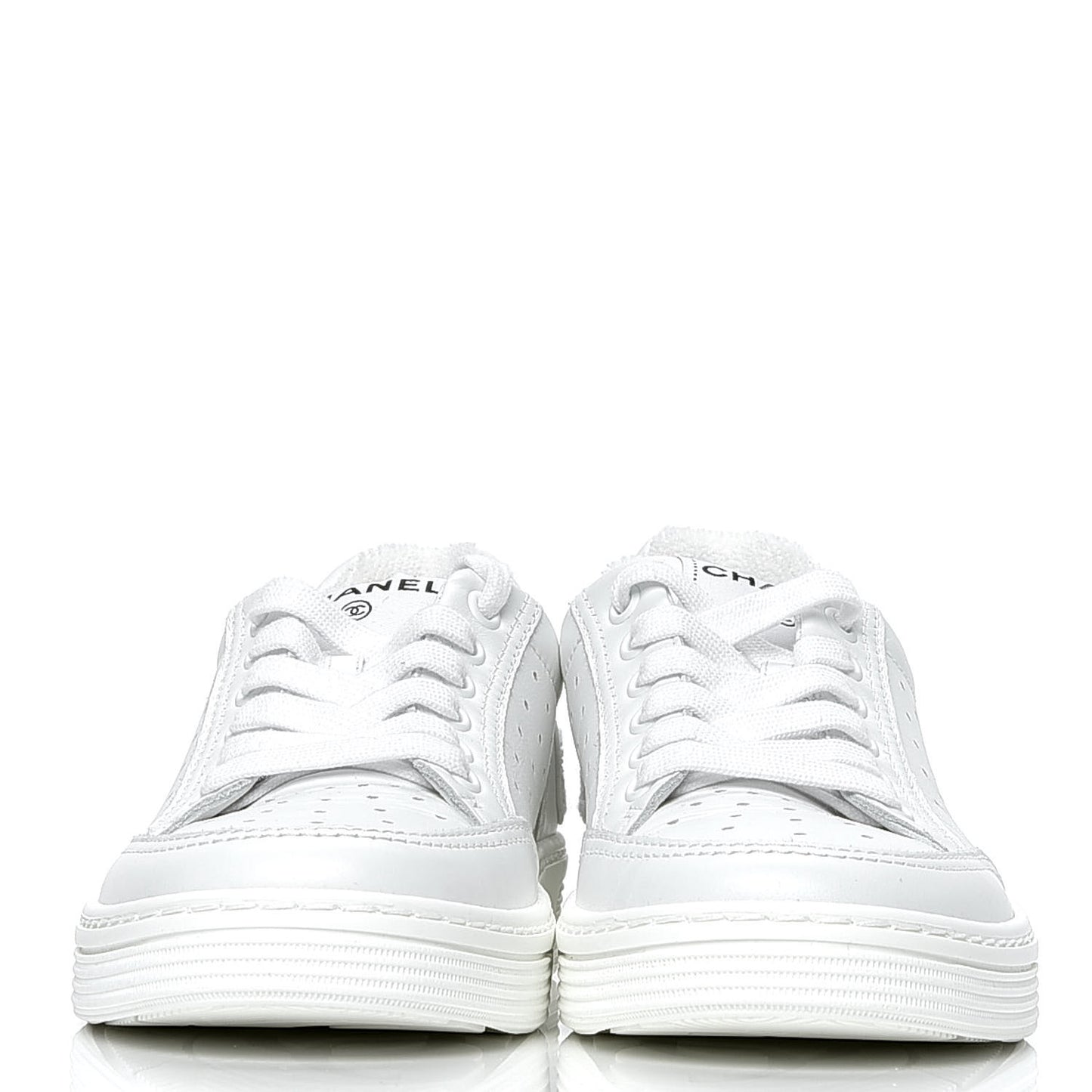Calfskin Womens Logo Sneakers 35 White