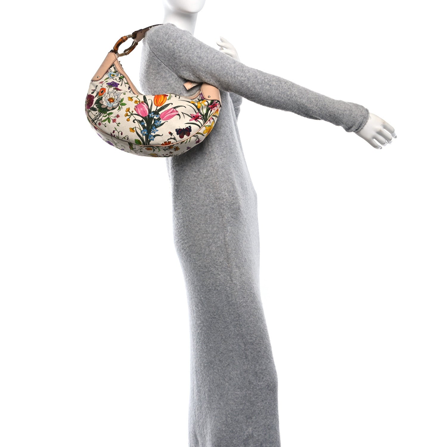 Gucci Canvas Floral Flora Bamboo Ring Hobo White 2 of 10