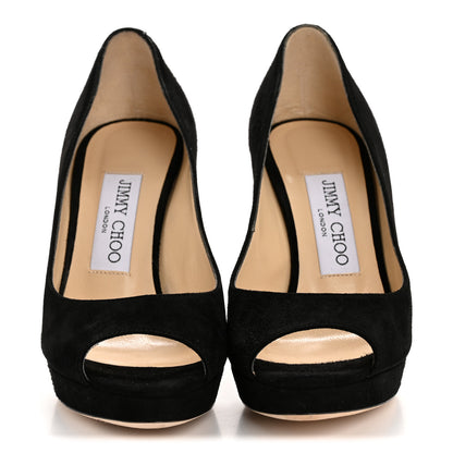 Jimmy Choo Suede Luna 110 Platform Peep Toe Pumps 35 Black 3 of 8