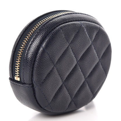 Chanel Caviar Quilted Zip Around Classic Coin Purse Navy Blue 3 of 8