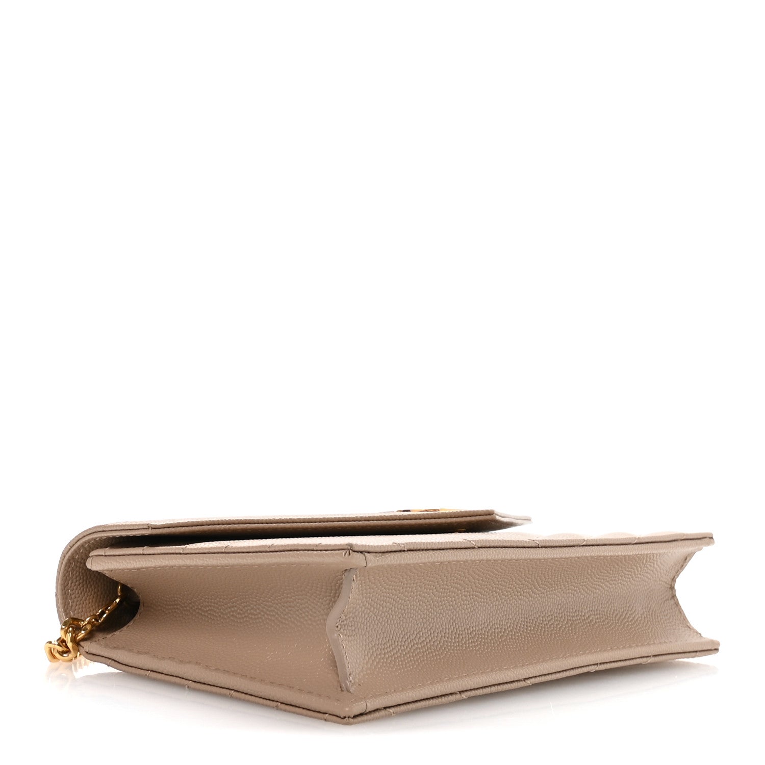 Saint Laurent Grain De Poudre Matelasse Chevron Monogram Envelope Chain Wallet Dark Beige 4 of 11