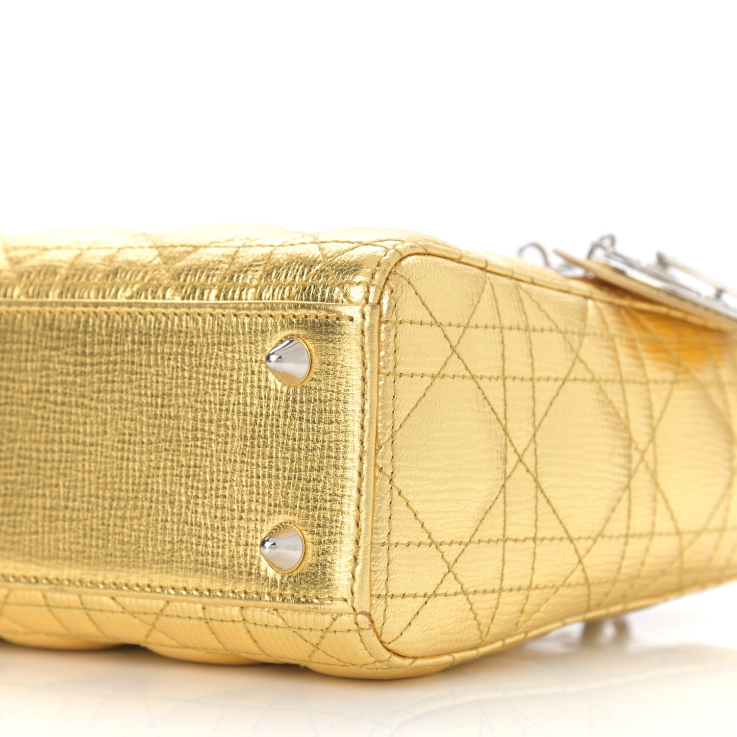 Metallic Grained Calfskin Cannage Small Lucky Badges My Lady Dior Gold