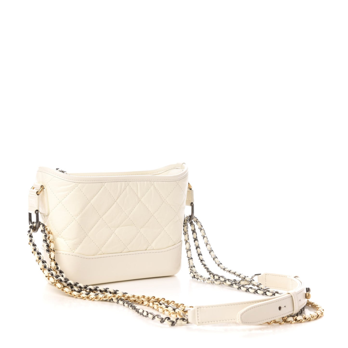 Aged Calfskin Quilted Small Gabrielle Hobo White