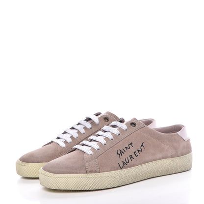 Saint Laurent Distressed Suede Womens Court Classic Sneakers 37 Rose Antique 3 of 10