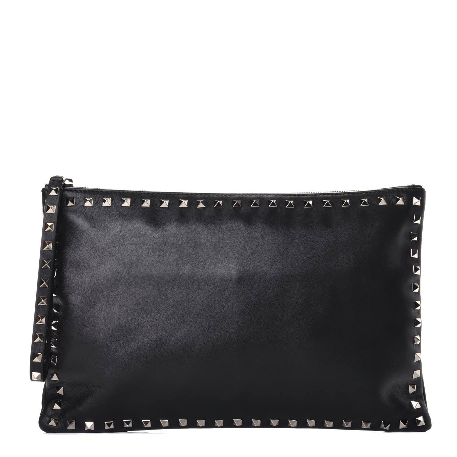 Valentino Garavani Vitello Large Rockstud Zip Wristlet Pouch Black 1 of 8