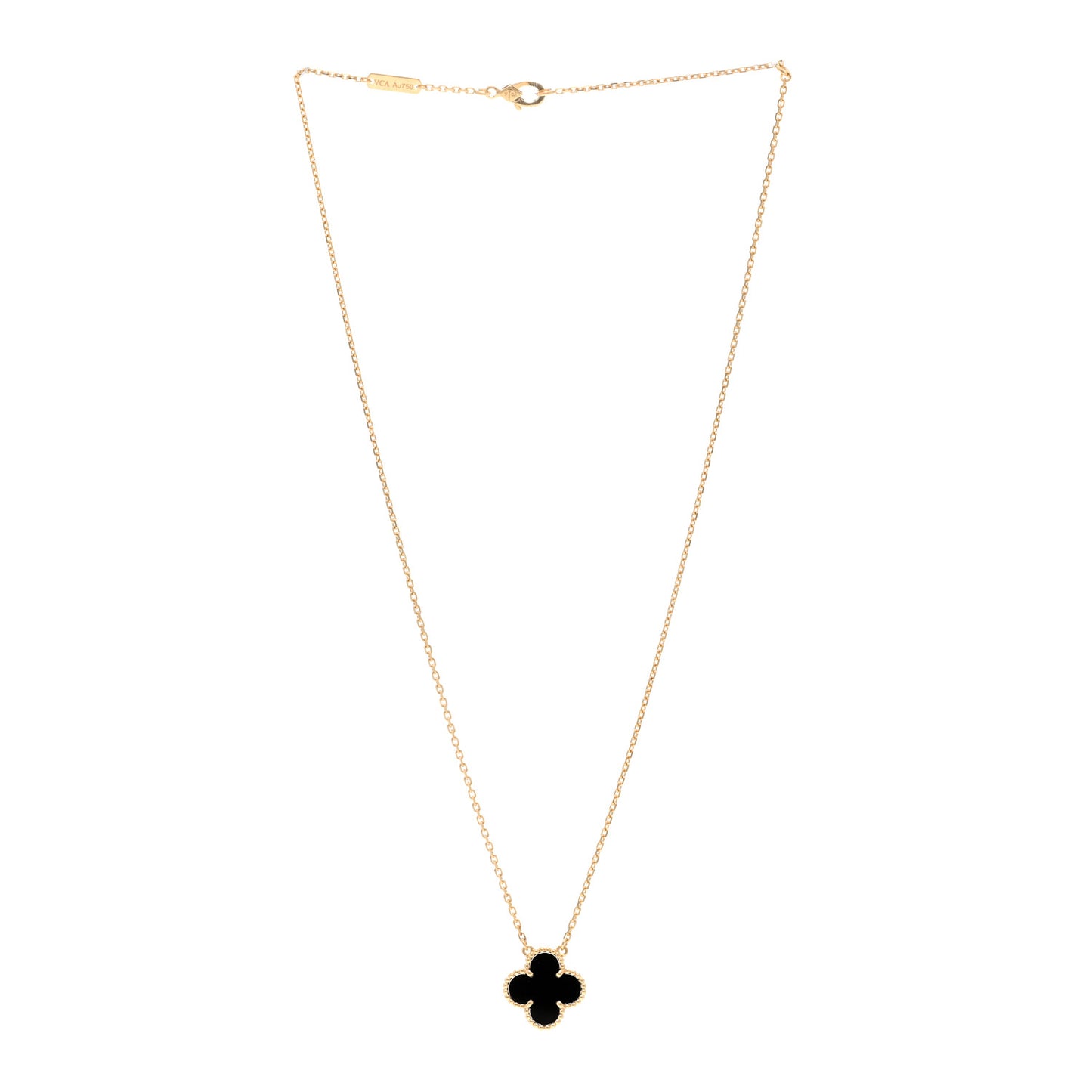 VAN CLEEF & ARPELS 18K Yellow Gold Black Onyx Vintage Alhambra Pendant Necklace