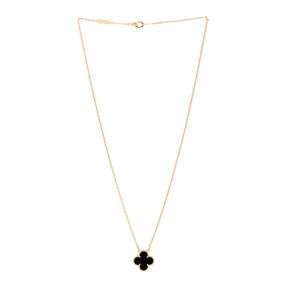 Van Cleef & Arpels VAN CLEEF & ARPELS 18K Yellow Gold Black Onyx Vintage Alhambra Pendant Necklace 3 of 6