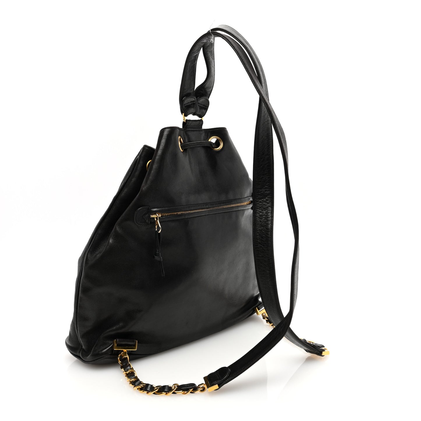 Lambskin CC Drawstring Backpack Black