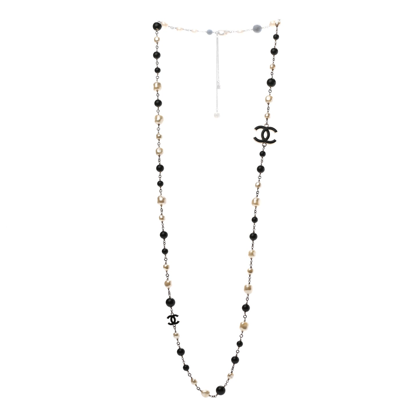 Pearl Bead Enamel CC Long Necklace Black Light Gold