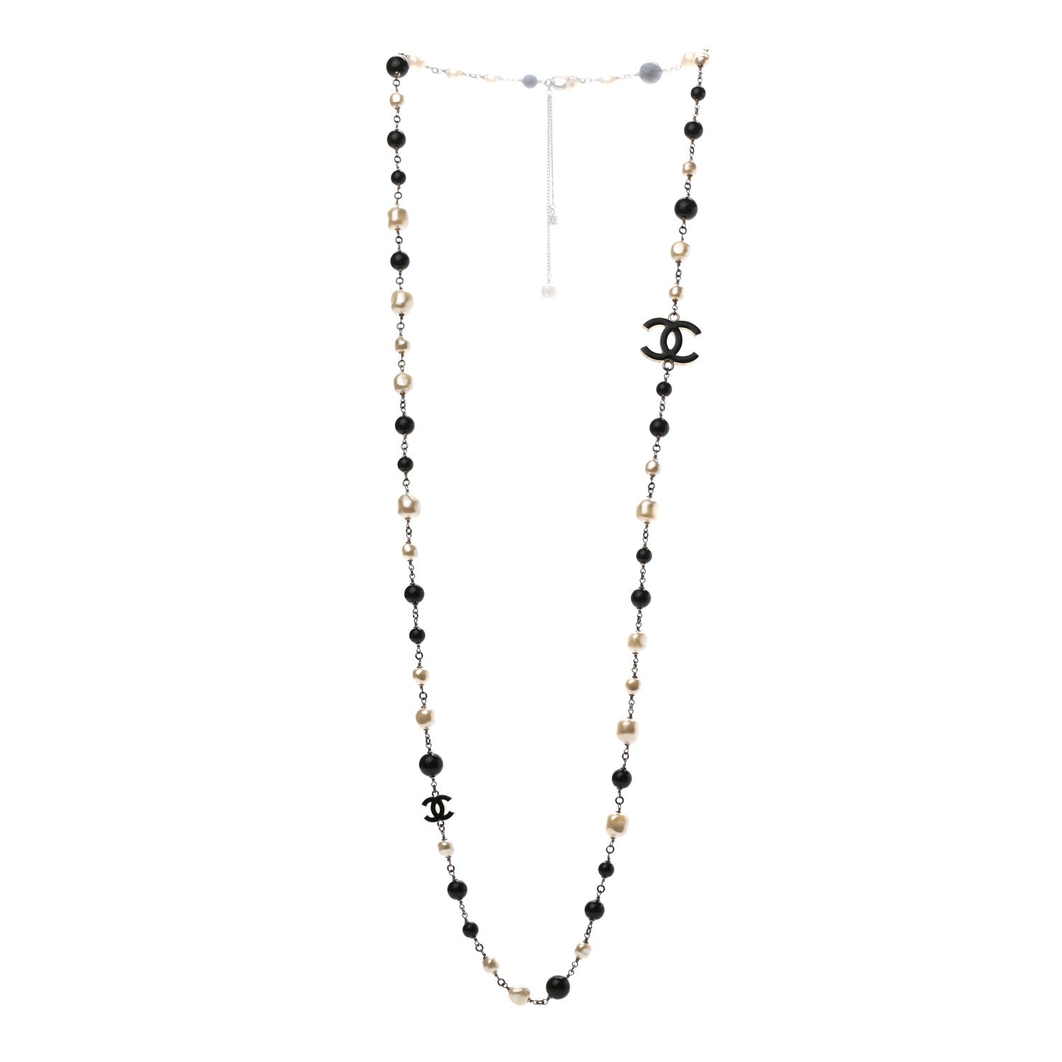 Chanel Pearl Bead Enamel CC Long Necklace Black Light Gold 3 of 5