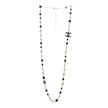 Chanel Pearl Bead Enamel CC Long Necklace Black Light Gold 3 of 5
