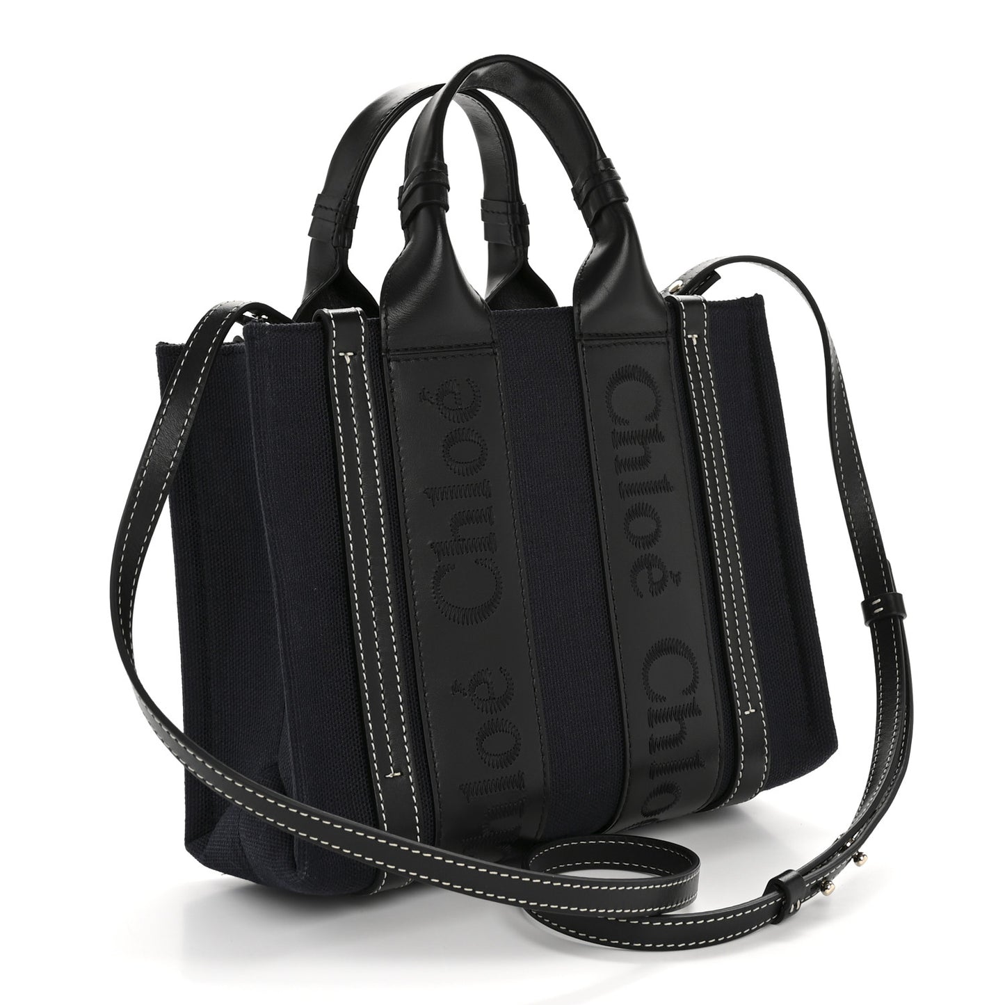 Calfskin Linen Small Woody Tote Deep Denim