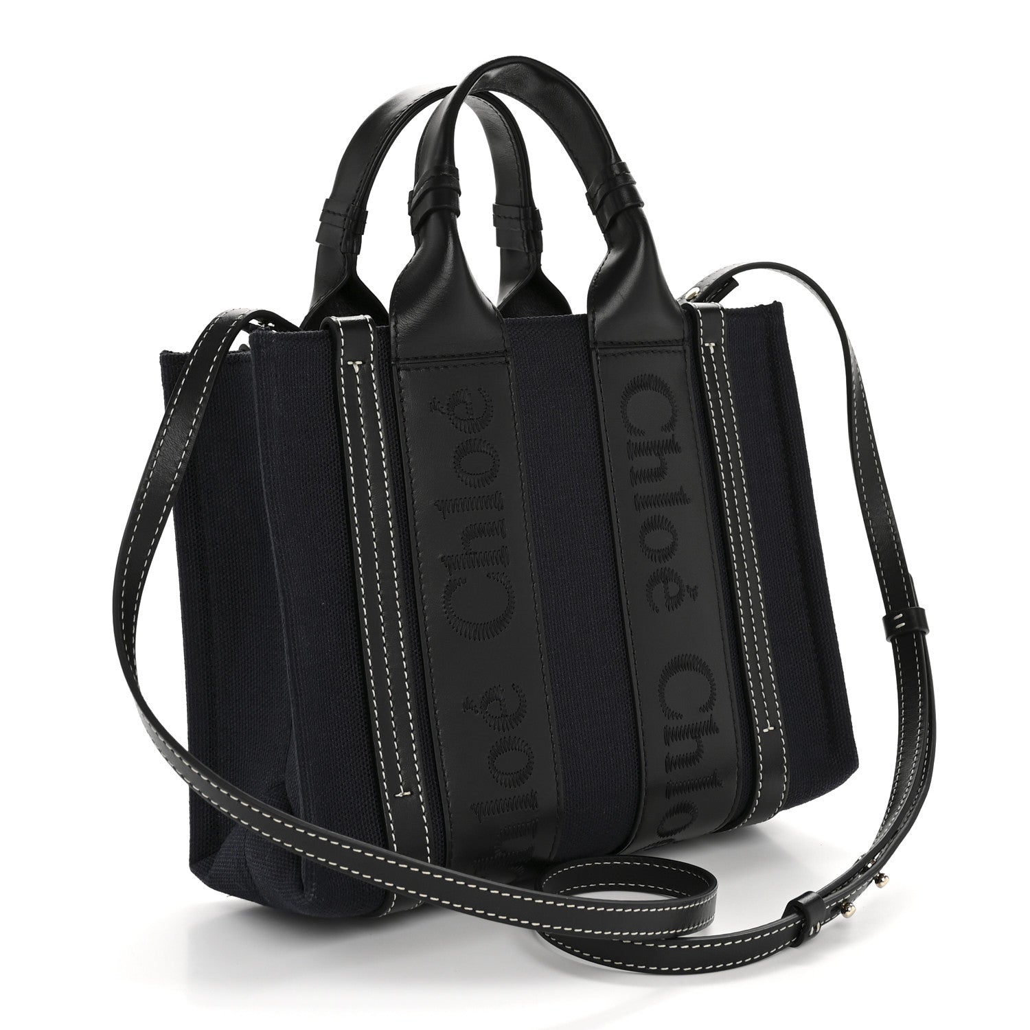 Chloe Calfskin Linen Small Woody Tote Deep Denim 3 of 10