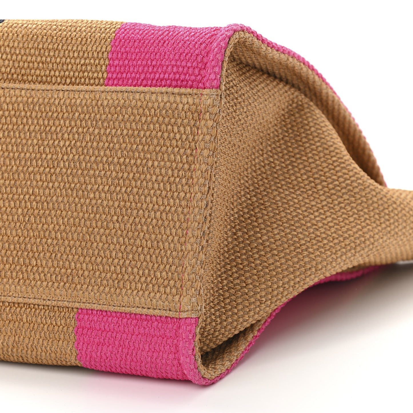 Straw Raffia Calfskin Striped Large Deauville Tote Dark Beige Fuchsia Navy Blue