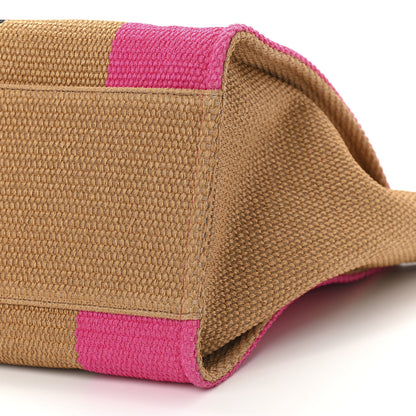 Chanel Straw Raffia Calfskin Striped Large Deauville Tote Dark Beige Fuchsia Navy Blue 9 of 9
