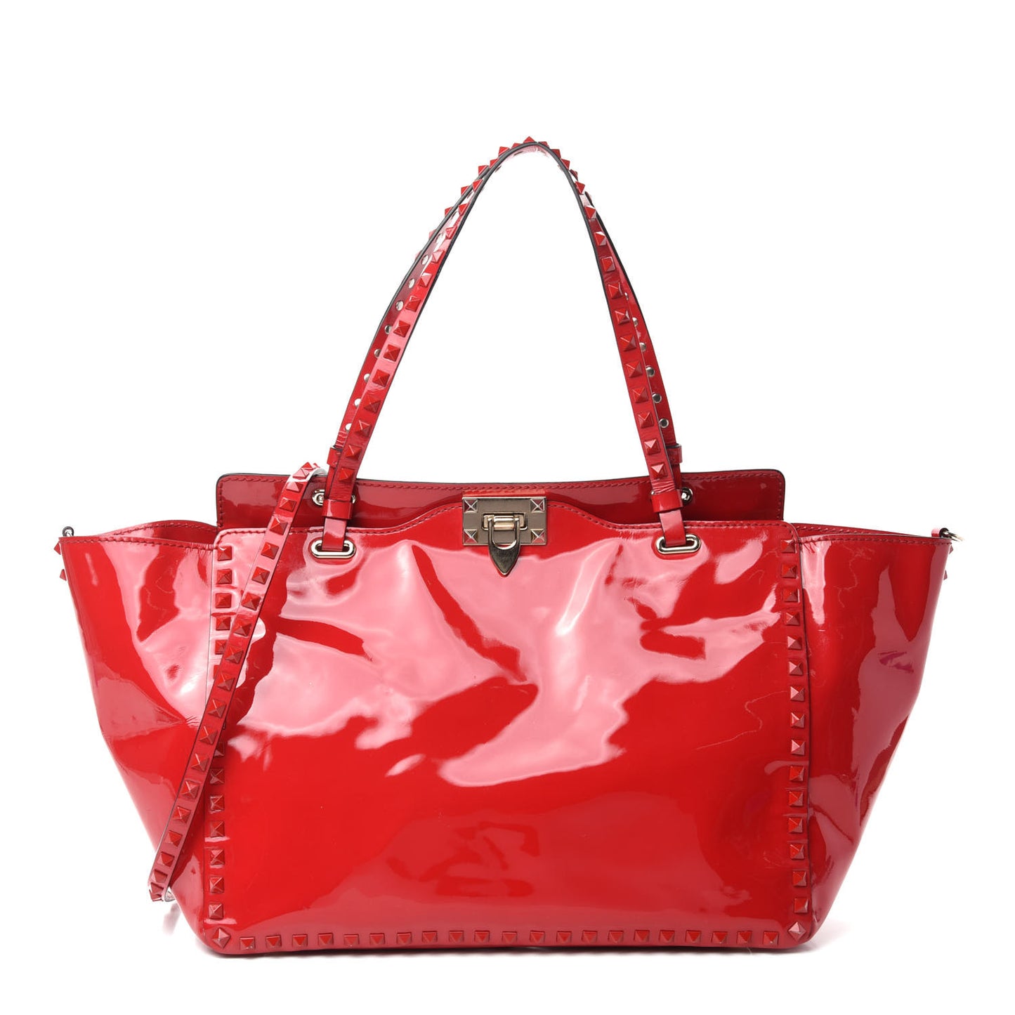 Patent Monochrome Medium Rockstud Tote Rosso Valentino