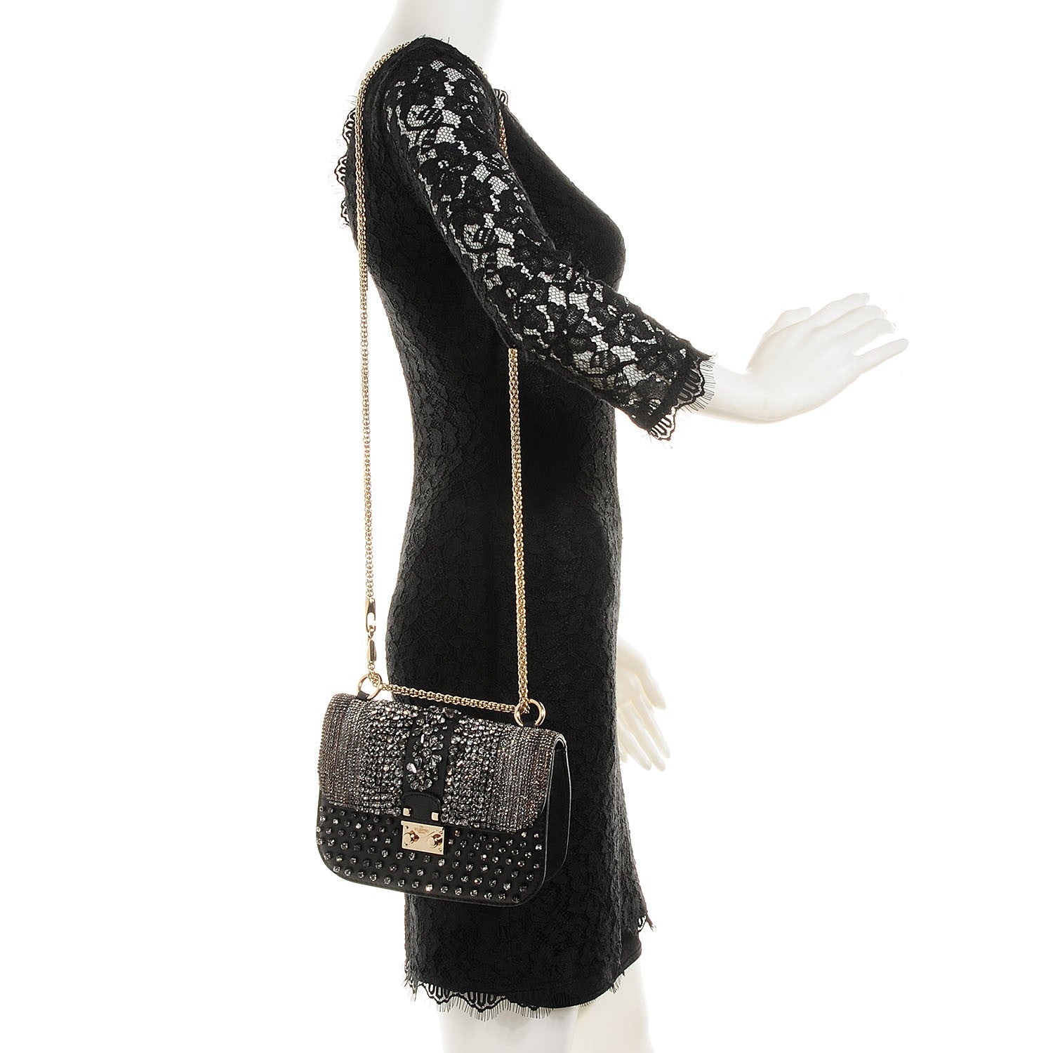 Valentino Garavani Nappa Crystal Small Glam Lock Rockstud Flap Black 2 of 7