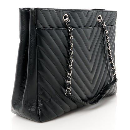 Chanel Caviar Chevron Quilted Large Shopping Tote Black 3 of 10